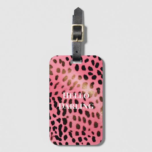 ピンクブラックヒョウ印刷抽象芸術 ラゲッジタグ (正面縦)