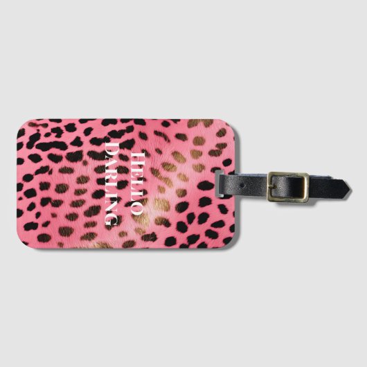 ピンクブラックヒョウ印刷抽象芸術 ラゲッジタグ (正面横)
