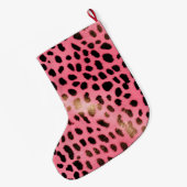 ピンクブラックヒョウ印刷抽象芸術 ラージクリスマスストッキング (裏面 (吊り時))