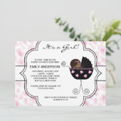 ピンクブラックヒョウ赤ちゃんガールシャワー 招待状 (スタンド正面)