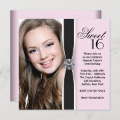 ピンクブラックフォトスイート16誕生日パーティー 招待状 (正面/裏面)