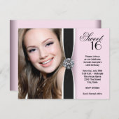 ピンクブラックフォトスイート16誕生日パーティー 招待状 (正面/裏面)