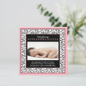 ピンクブラックフローラベビー写真誕生のお知らせ 案内状 (スタンド正面)