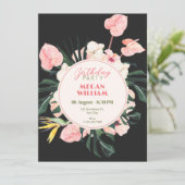 ピンクブラックフローラ誕生日招待状 招待状 (スタンド正面)