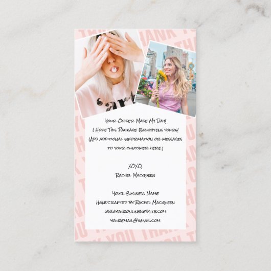 ピンクブラックブラシストロークキス写真順ありがとう 名刺 (裏面)