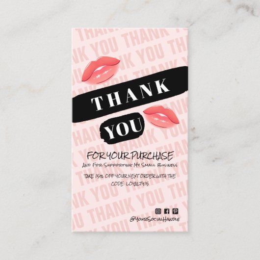 ピンクブラックブラシストロークキス写真順ありがとう 名刺 (正面)