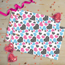 ピンクブラックブルーレースハートオンホワイトバレンタイン