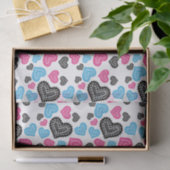 ピンクブラックブルーレースハートオンホワイトバレンタイン 薄葉紙 (ギフト)