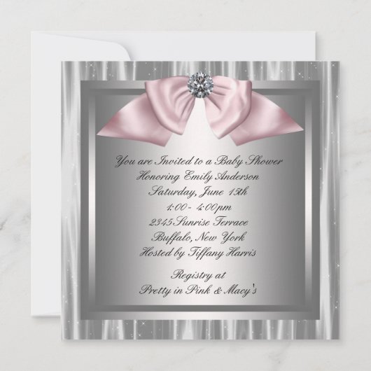 ピンクブラックプリンセスベビーガールシャワー 招待状 (裏面)