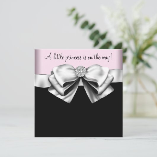 ピンクブラックプリンセスベビーガールシャワー 招待状 (スタンド正面)