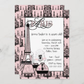 ピンクブラックプードルパリガールズバースデーパーティー 招待状 (正面/裏面)