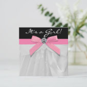 ピンクブラックベビーガールシャワー招待状 招待状 (スタンド正面)
