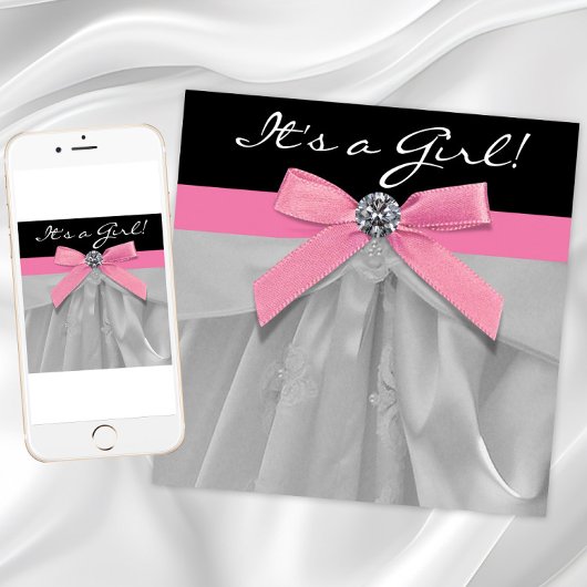 ピンクブラックベビーガールシャワー招待状 招待状