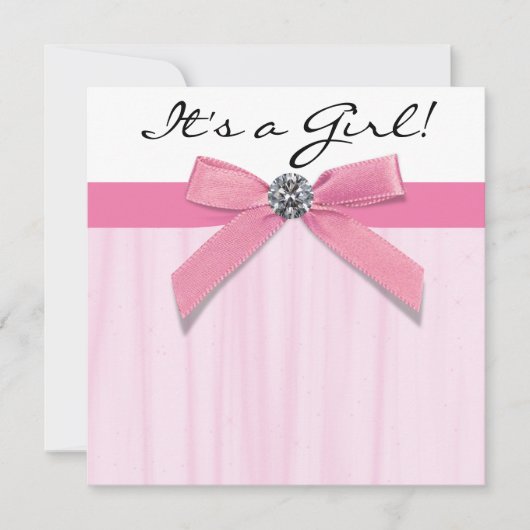 ピンクブラックベビーガールシャワー 招待状 (正面)