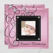 ピンクブラックベビーガールフォト《キリスト教》洗礼式や命名式招待状 招待状 (正面/裏面)