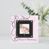 ピンクブラックベビーガールフォト《キリスト教》洗礼式や命名式招待状 招待状 (スタンド正面)