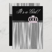 ピンクブラックベビーガールプリンセスシャワー 招待状 (正面/裏面)