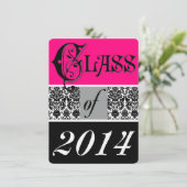 ピンクブラックホワイトダマスク卒業招待状 招待状 (スタンド正面)