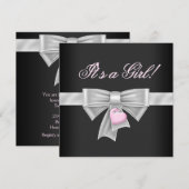 ピンクブラックボウハートピンクブラックベビーシャワー 招待状 (正面/裏面)