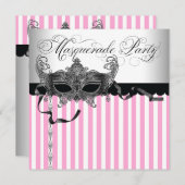 ピンクブラックマスカレードパーティの招待状 招待状 (正面/裏面)
