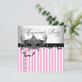 ピンクブラックマスカレードパーティの招待状 招待状 (スタンド正面)