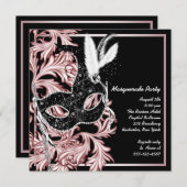ピンクブラックマスクピンクマスカレードパーティー 招待状 (正面/裏面)