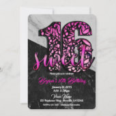 ピンクブラックマーブルスウィート16誕生日パーティーの写真 招待状 (正面)