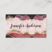 ピンクブラックマーブル金ゴールドグリッターアゲテエレガントシック 名刺 (正面)