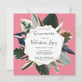 ピンクブラックモダントロピカルキンセアニェラ招待状 招待状 (正面)