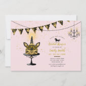 ピンクブラックユニコーンブライダルシャワー招待状ゴシック 招待状 (正面)