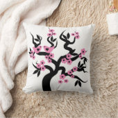 ピンクブラックラブバード桜さくらんぼの木の花 クッション (ブランケット)