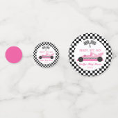 ピンクブラックレースカー準備セット行くベビーシャワー コンフェッティ (正面)