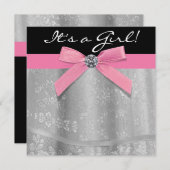 ピンクブラックレースガーリーベビーガールシャワー 招待状 (正面/裏面)