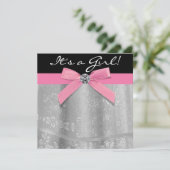 ピンクブラックレースガーリーベビーガールシャワー 招待状 (スタンド正面)