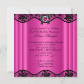 ピンクブラックレースパールエレガントバースデーパーティー 招待状 (裏面)
