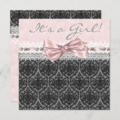 ピンクブラックレースピンクブラックベビーガールシャワー 招待状 (正面/裏面)