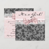 ピンクブラックレースピンクブラックベビーガールシャワー 招待状 (正面/裏面)
