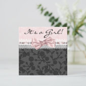 ピンクブラックレースピンクブラックベビーガールシャワー 招待状 (スタンド正面)