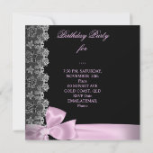 ピンクブラックレースフローラ誕生日パーティー鍵ロック 招待状 (裏面)