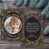 ピンクブラックワンラインアートクリスマスファミリーフォト シーズンカード