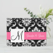 ピンクブラックヴィンテージダマスクイニシャルズ 招待状 (スタンド正面)