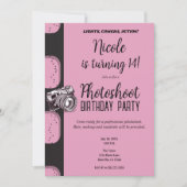 ピンクブラック写真撮影バースデーパーティー 招待状 (正面)
