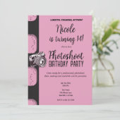 ピンクブラック写真撮影バースデーパーティー 招待状 (スタンド正面)