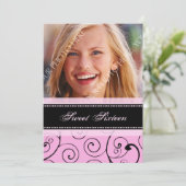 ピンクブラック写真16番目のバースデーパーティ招待状 招待状 (スタンド正面)