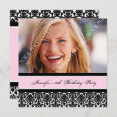 ピンクブラック写真18thバースデーパーティ招待状 招待状 (正面/裏面)