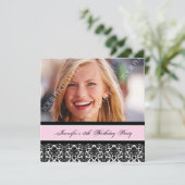 ピンクブラック写真18thバースデーパーティ招待状 招待状 (スタンド正面)