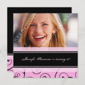 ピンクブラック写真18thバースデーパーティ招待状 招待状 (正面/裏面)