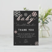 ピンクブラック冬Rhinestone赤ちゃんシャワーありがとう 招待状 (スタンド正面)