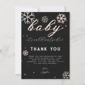 ピンクブラック冬Rhinestone赤ちゃんシャワーありがとう 招待状 (正面)