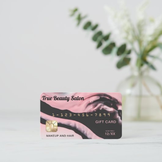 ピンクブラック大理石クレジットカードギフト証明書 名刺 (スタンド正面)